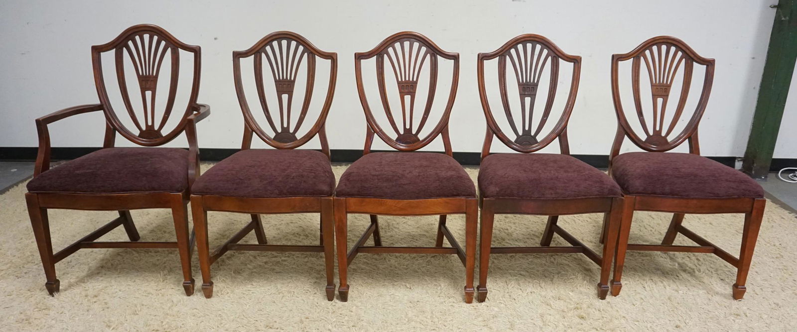 SET OF 5 MAHOGANY SHIELD BACK SHERATON CHAIRS (1 of 2)