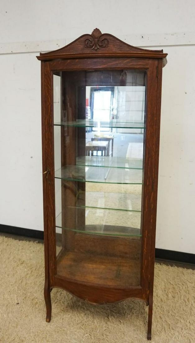OAK MIRROR BACK CRYSTAL CABINET (1 of 2)