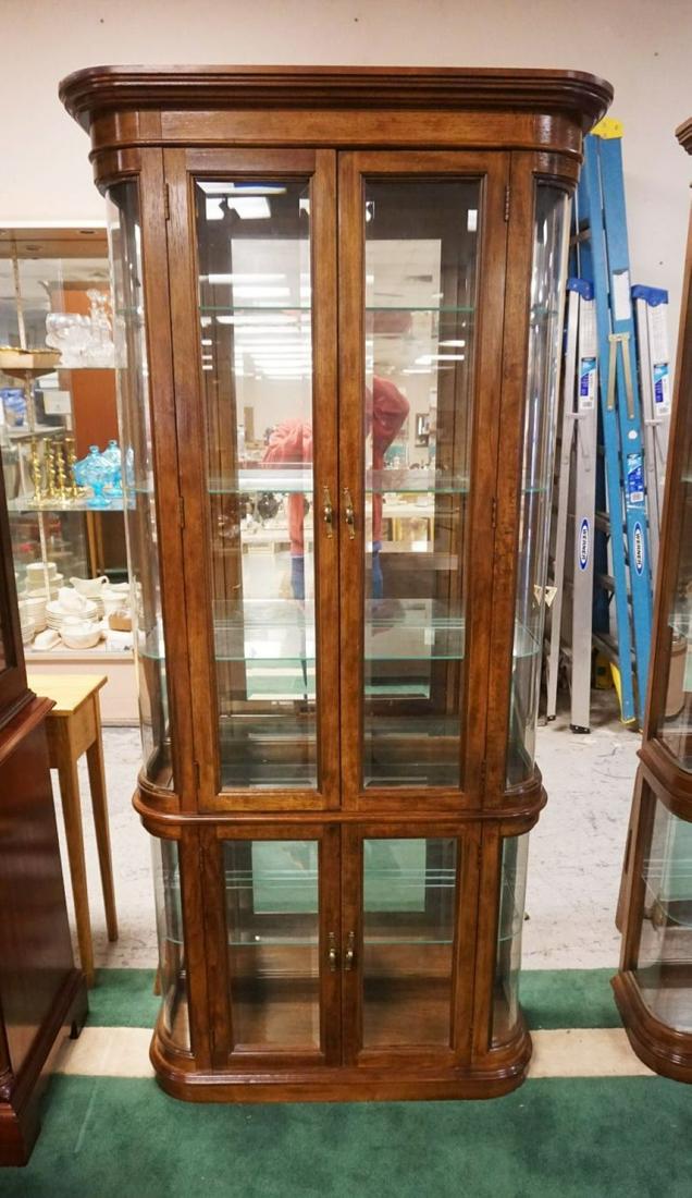 CURVED GLASS MIRRORED BACK CRYSTAL CURIO CABINET (1 of 2)