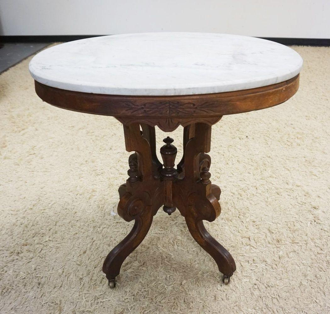 VICTORIAN OVAL MARBLE TOP STAND (1 of 2)