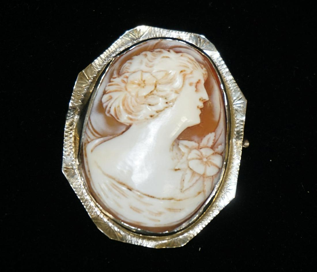 14K WHITE GOLD CAMEO BROOCH/PIN (1 of 2)