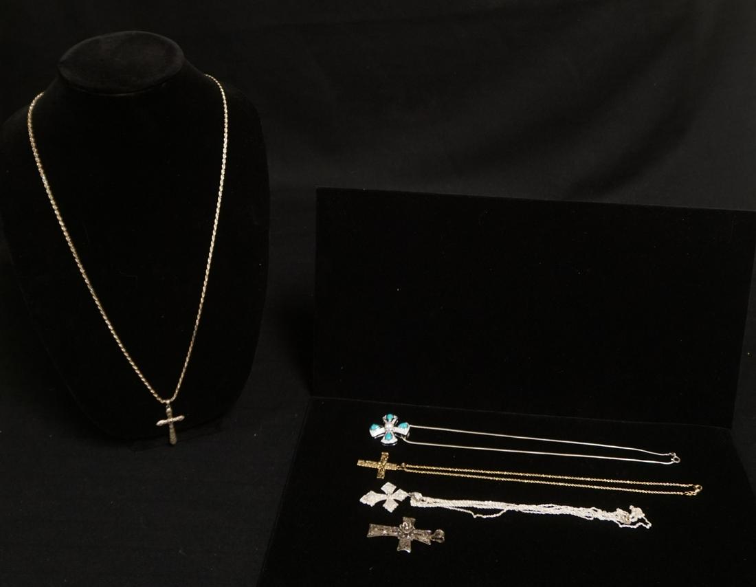 LOT OF STERLING NECKLACES & CROSS PENDANTS (1 of 2)