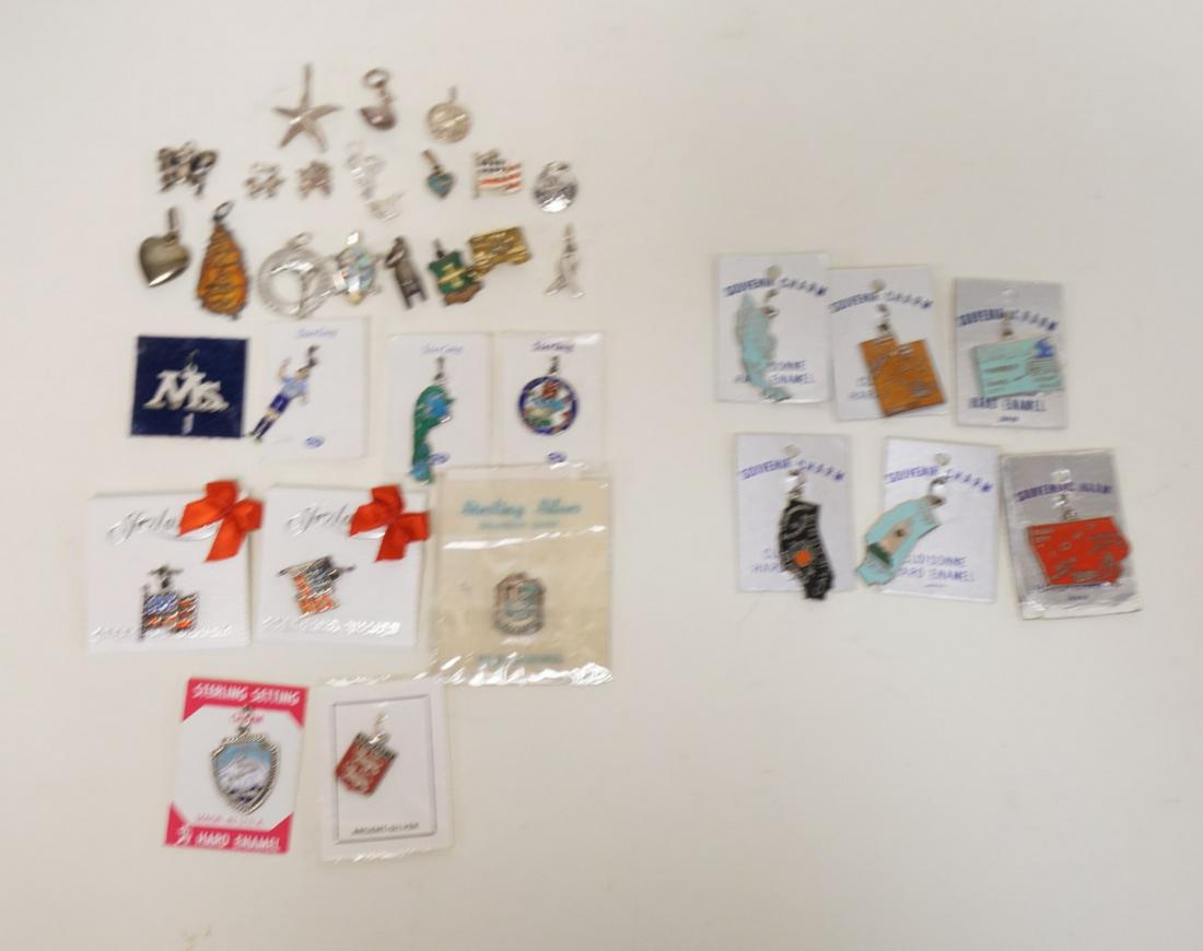 LOT OF MISC. CHARMS FOR BRACELETS: LOT OF MISC. CHARMS FOR BRACELETS MOST ARE MARKED EITHER SILVER OR STERLING. THE ONES MARKED CLOISONNE JAPAN ARE NOT MARKED SILVER.