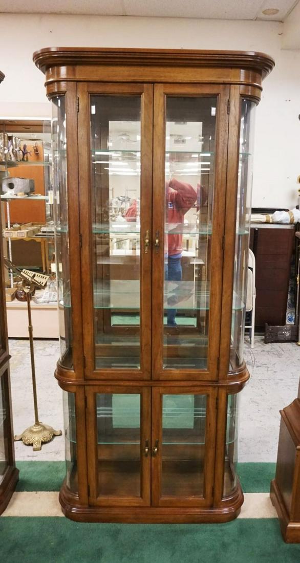 CURVED GLASS MIRRORED BACK CRYSTAL CURIO CABINET (1 of 2)