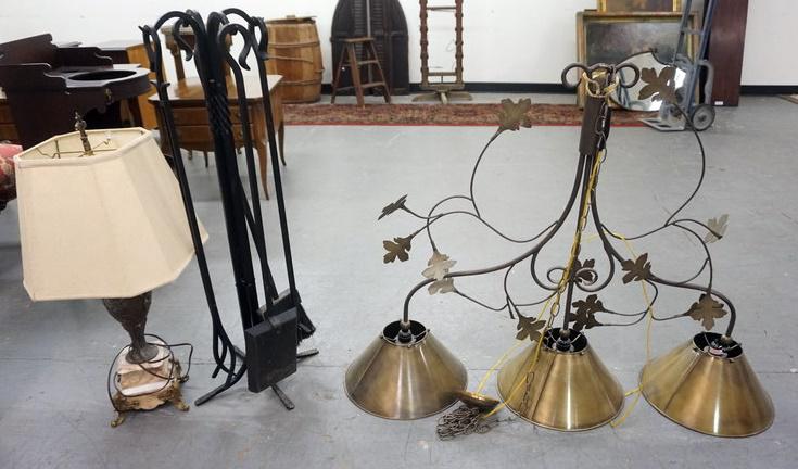 POOL HANGING LIGHT, FIREPLACE TOOLS AND TABLE LAMP (1 of 1)