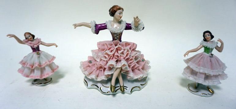 3 PCS DRESDEN LACE PORCELAIN FIGURES (1 of 4)
