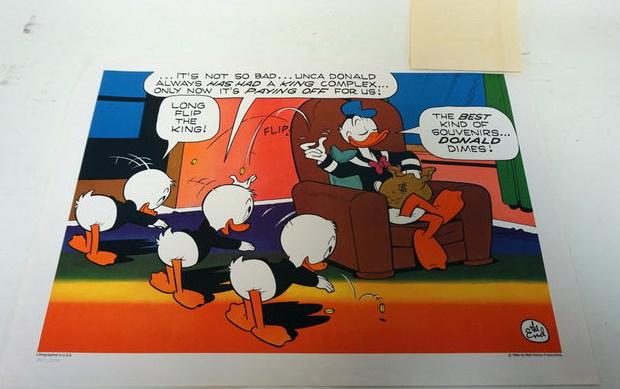 DONALD DUCK 1968 LITHOGRAPH: DONALD DUCK 1968 NUMBERED 437/500 COLORED CARTOON LITHOGRAPH, APPROXIMATELY 14 IN X 20 IN