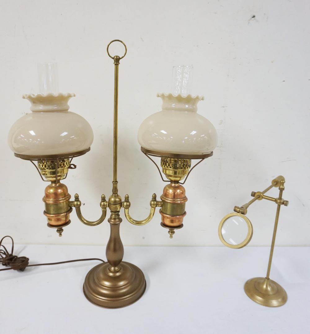 CONTEMPORARY COPPER & BRASS DOUBLE LAMP, ETC (1 of 1)
