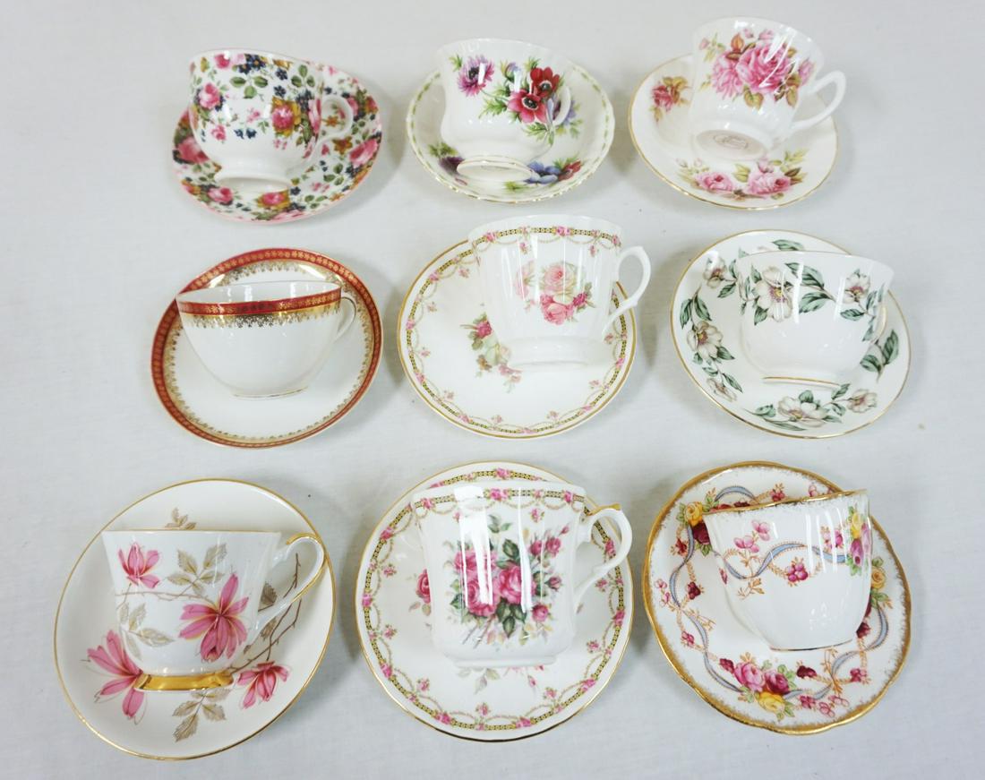 LOT OF 9 ASSORTED TEACUPS & SAUCERS (1 of 1)