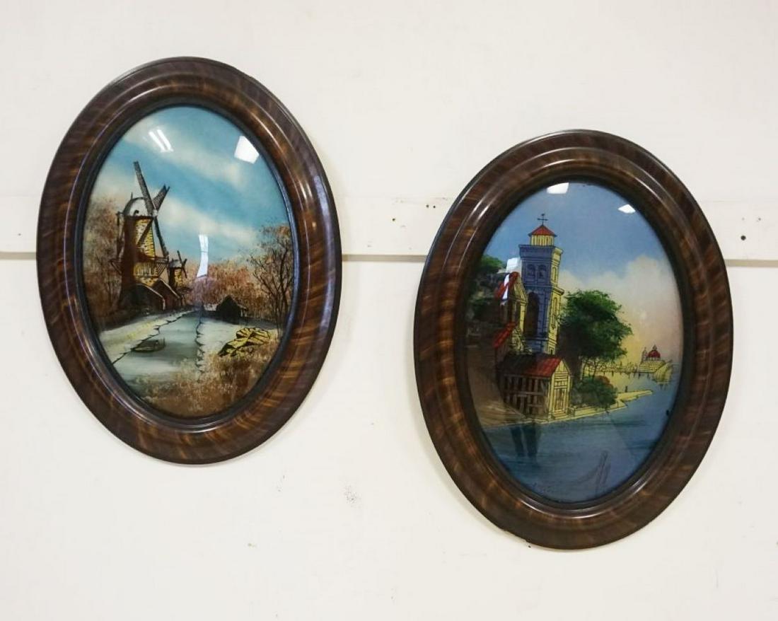 PAIR OF OVAL REVERSE PAINTED GLASS (1 of 1)