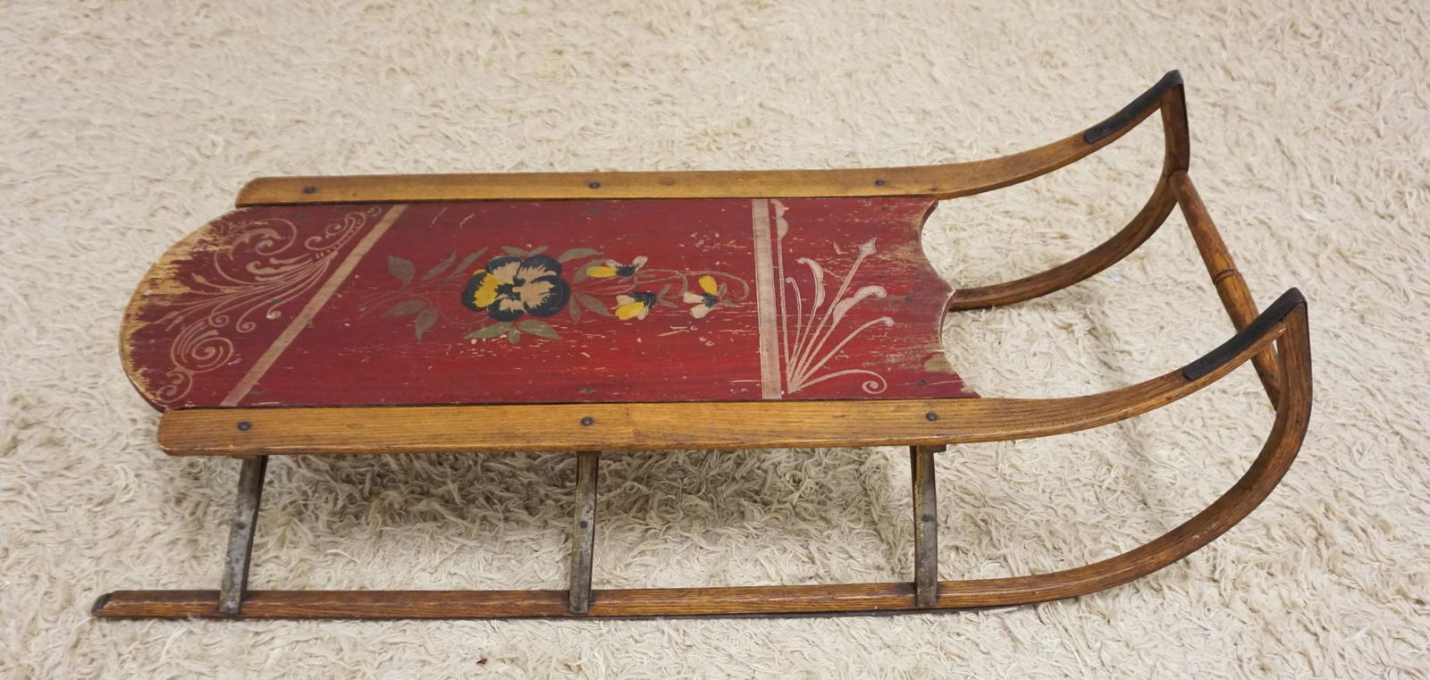 ANTIQUE WOOD PAINT DECORATED CHILDS SLED (1 of 3)