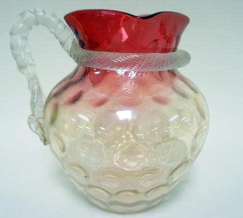 ANTIQUE VICTORIAN BLOWN GLASS AMBERINA PITCHER (1 of 3)