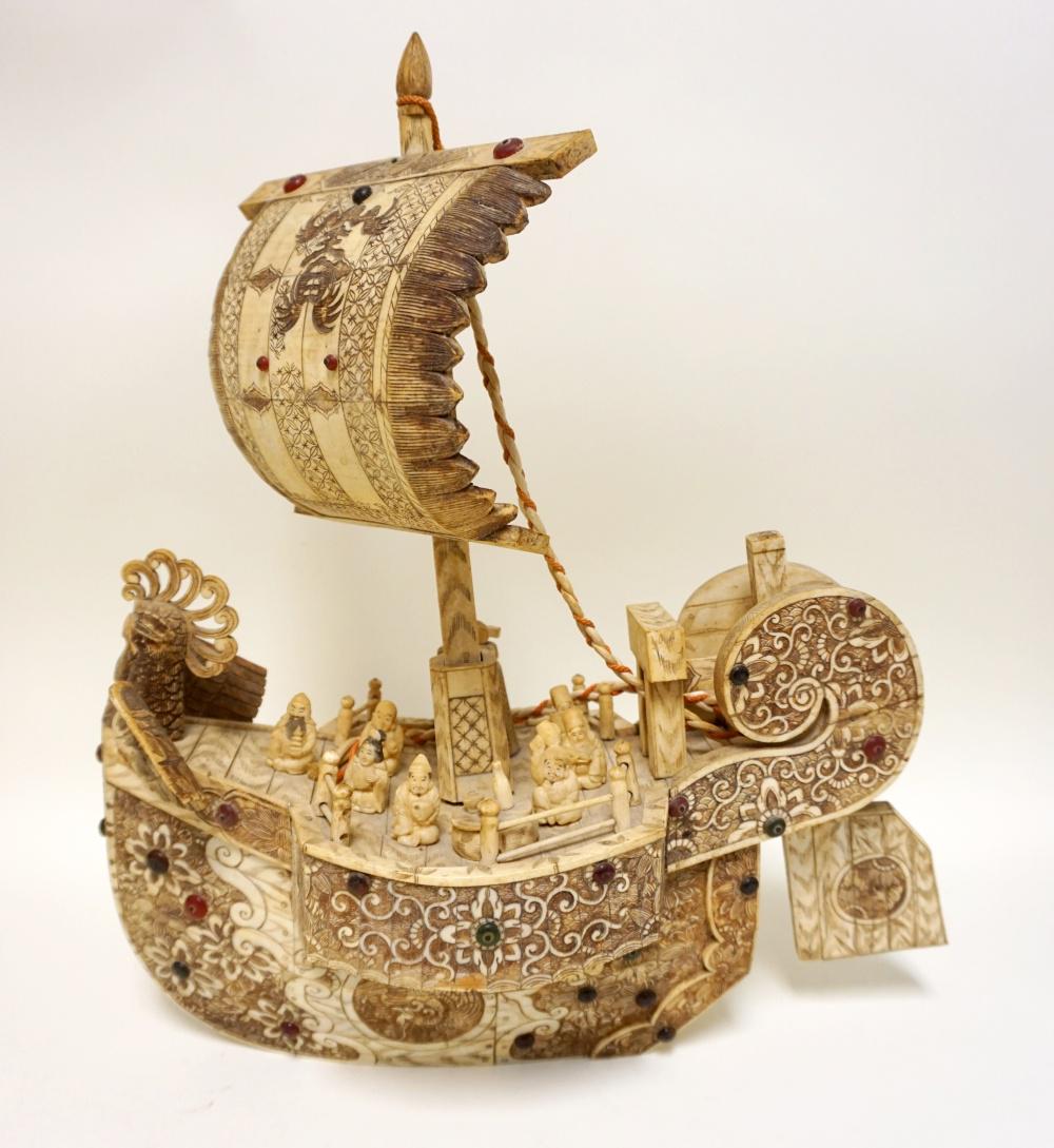 ASIAN PLASTIC CONTEMPORARY SAILING SHIP: ASIAN PLASTIC CONTEMPORARY EXAMPLE OF SAILING SHIP, APPROXIMATELY 17 IN X 19 IN H