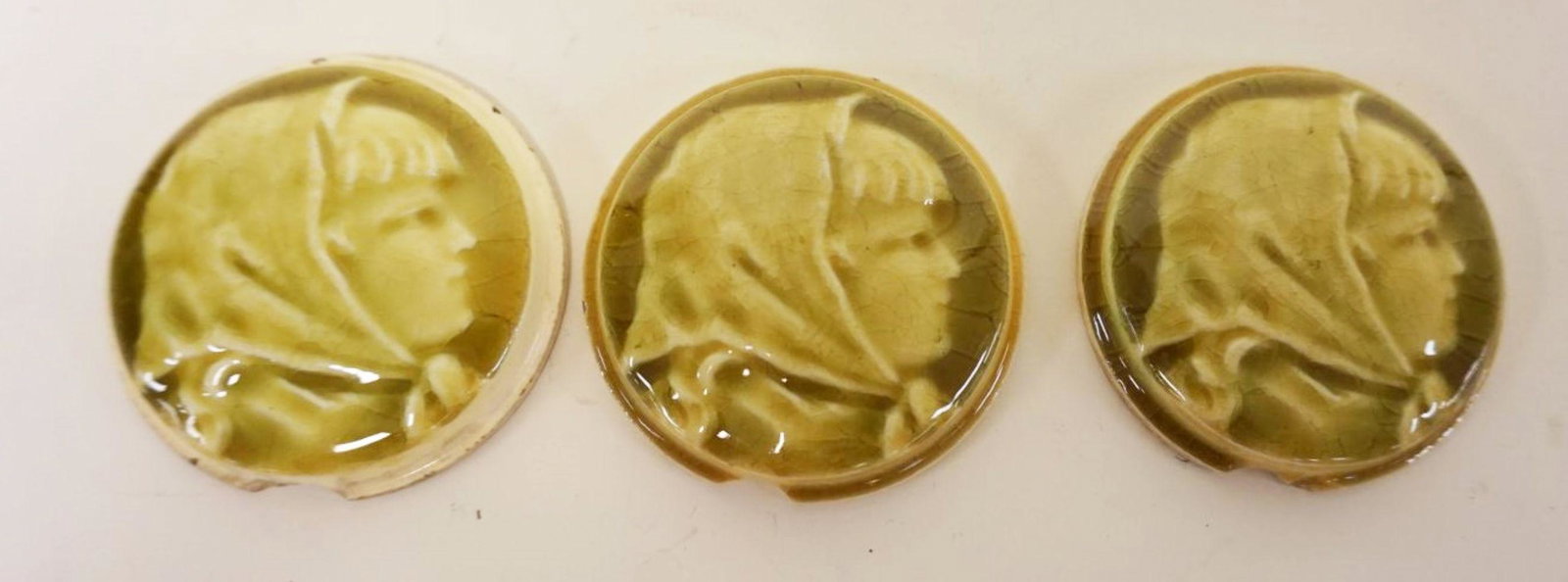 ANTIQUE ROUND PORTRAIT TILES: ANTIQUE ROUND PORTRAIT TILES, APPROXIMATELY 2 3/4 IN