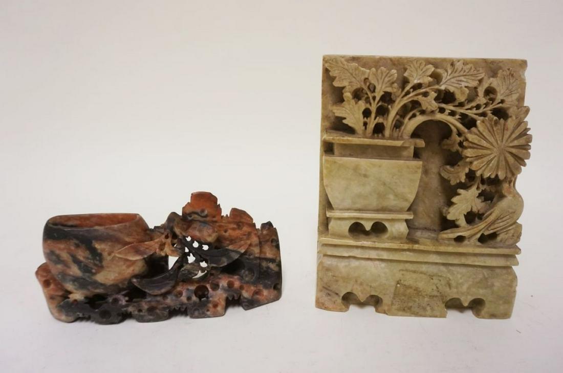 2 SOAPSTONE CARVINGS: 2 SOAPSTONE CARVINGS, LARGEST APPROXIMATELY 6 IN HIGH