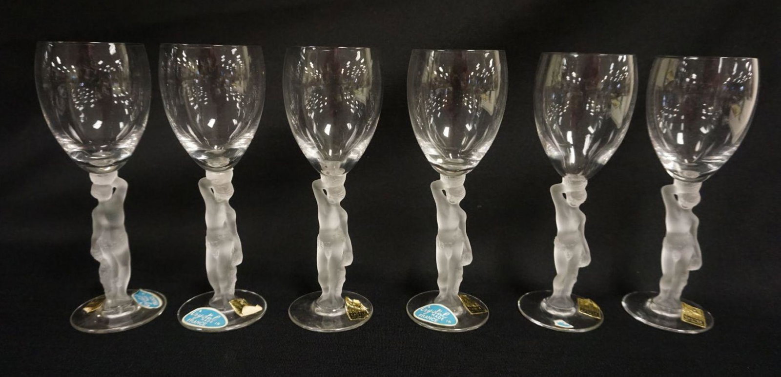 FRENCH ART CRYSTAL FROSTED NUDE STEMWARE: FRENCH ART CRYSTAL FROSTED NUDE STEMWARE 6, APPROXIMATELY 7 1/2 IN HIGH