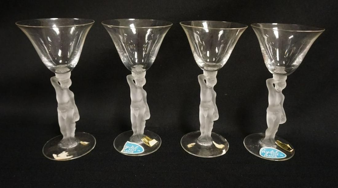 FRENCH ART CRYSTAL FROSTED NUDE STEMWARE: FRENCH ART CRYSTAL FROSTED NUDE STEMWARE 4, APPROXIMATELY 6 1/4 IN HIGH