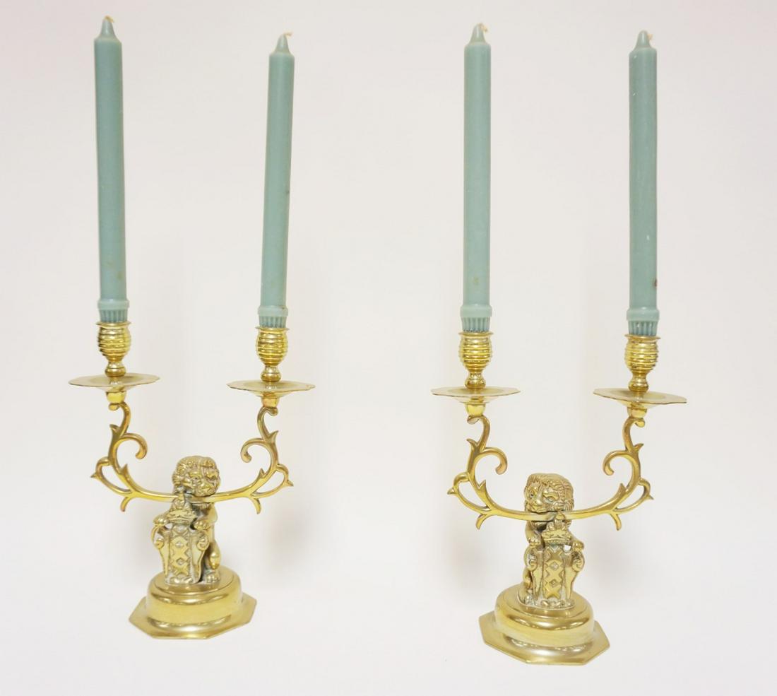 PAIR OF ANTIQUE BRASS DOUBLE CANDLESTICKS (1 of 8)
