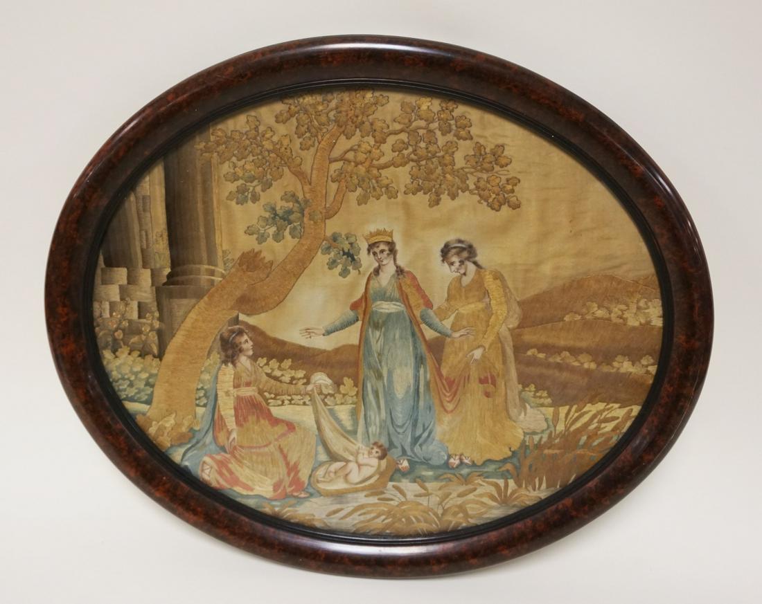 ANTIQUE SILK EMBROIDERED SCENE (1 of 4)