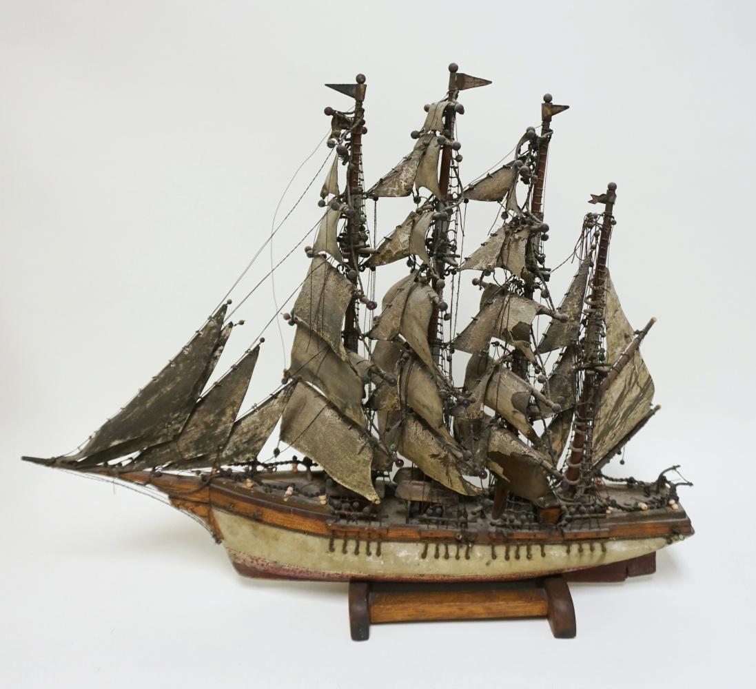 WOOD MODEL OF SAILING SHIP (1 of 2)