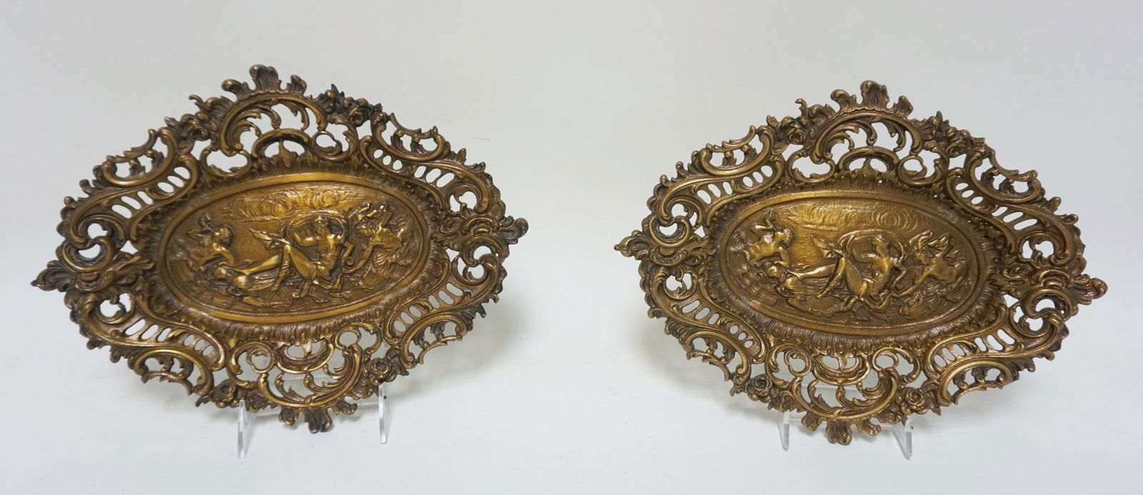 PAIR OF ORNATE OVAL BRASS FOOTED TRAYS (1 of 3)