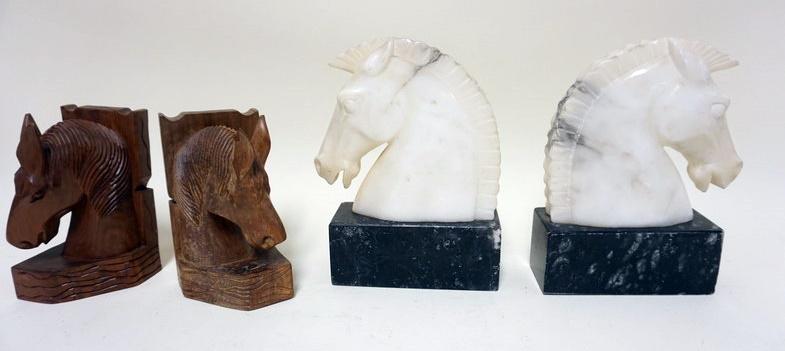CARVED MARBLE & WOOD HORSE HEAD BOOKENDS (1 of 3)