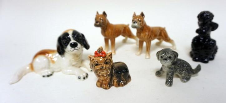 GOEBEL DOG FIGURINES: GOEBEL DOG FIGURINES, LOT OF 6, LARGEST APPROXIMATELY 4 IN H