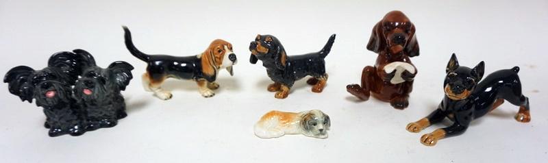 GOEBEL DOG FIGURINES: GOEBEL DOG FIGURINES, LOT OF 6, LARGEST APPROXIMATELY 4 1/2 IN H