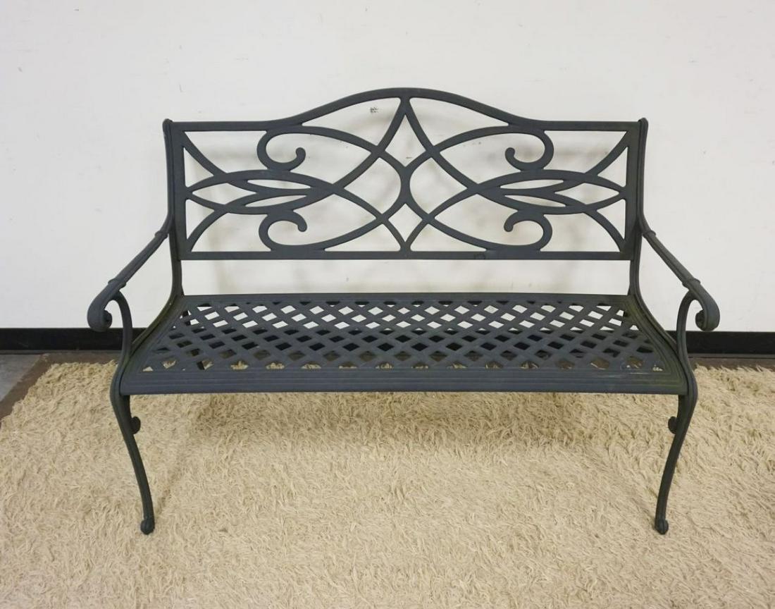 CAST METAL PATIO SETTEE: CAST METAL PATIO SETTEE, APPROXIMATELY 50 IN X 24 IN X 36 IN H