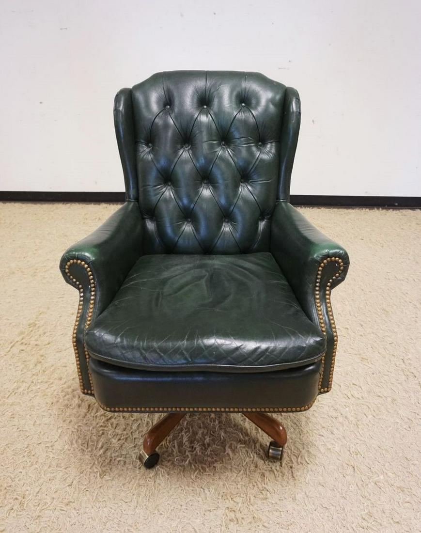 GREEN LEATHER TUFTED BACK SWIVEL ARM CHAIR (1 of 3)
