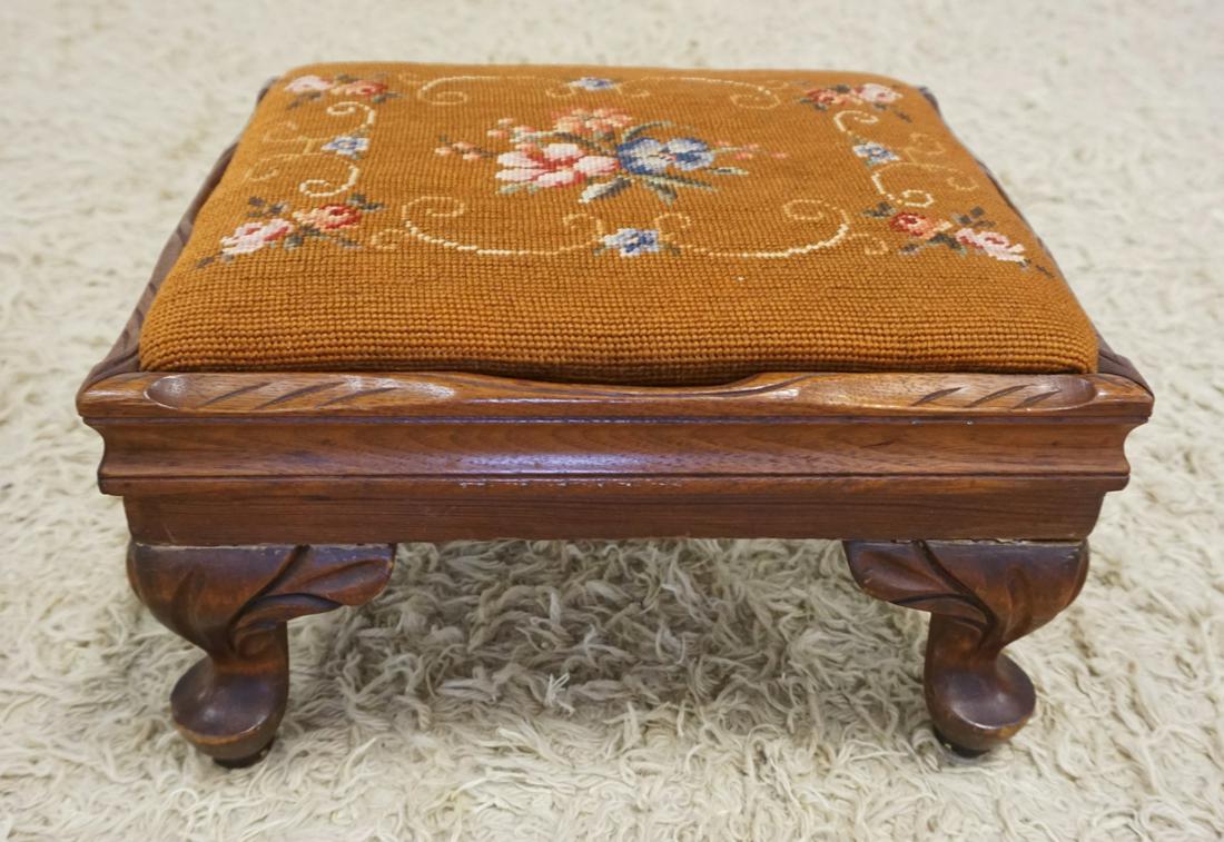 WALNUT NEEDLEPOINT FOOT STOOL (1 of 2)