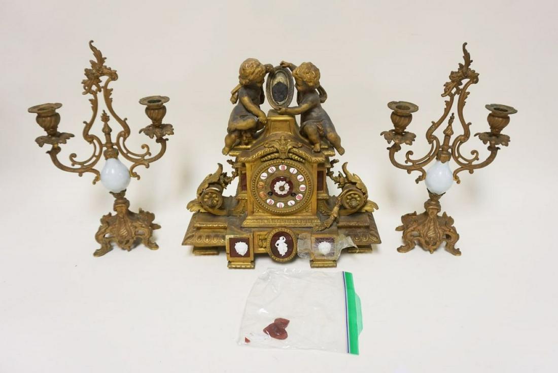 VICTORIAN CAST METAL ZINC ALLOY CLOCK SET (1 of 7)