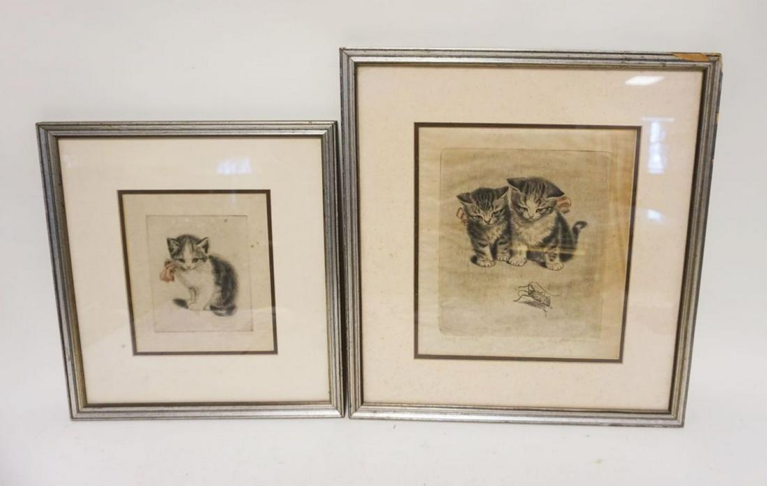 LOT OF 2 FRAMED ARTIST SIGNED KITTEN PRINTS (1 of 7)