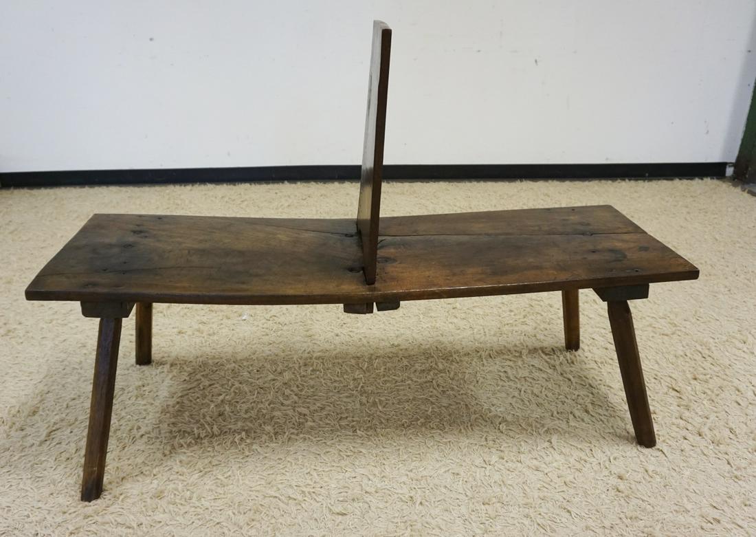 ANTIQUE PRIMITIVE WALNUT SPLAY LEG WASH BENCH: ANTIQUE PRIMITIVE WALNUT SPLAY LEG WASH BENCH W/WRINGER BOARD, APPROXIMATELY 54 IN X 17 IN X 38 IN HIGH