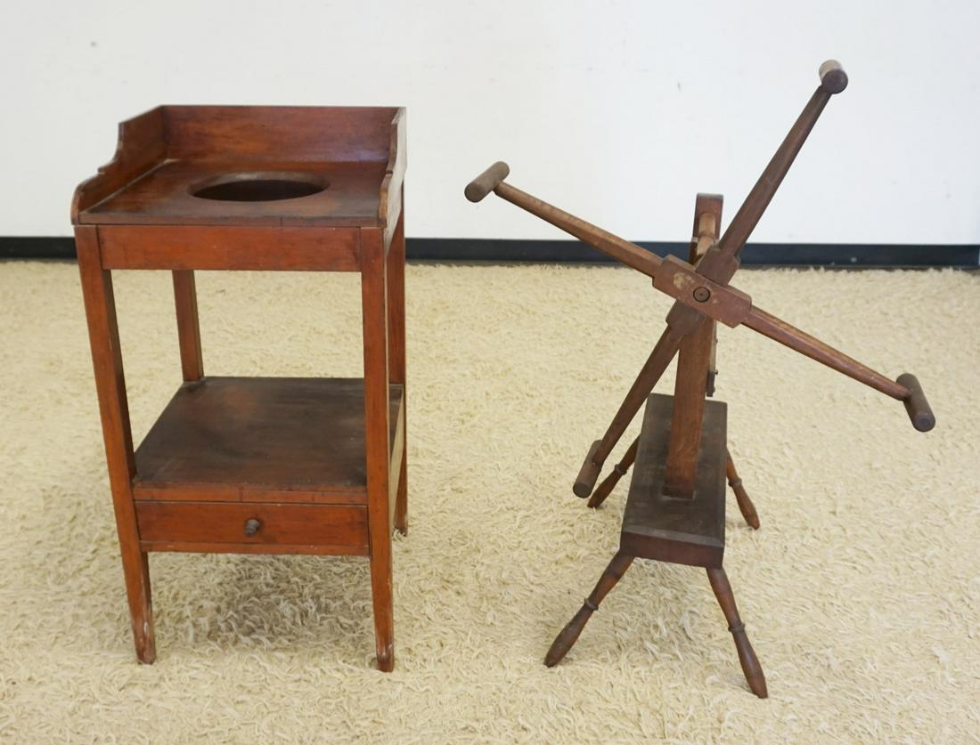 ANTIQUE WASH STAND AND FLAX WINDER: ANTIQUE 1 DRAWER WASH STAND AND FLAX WINDER