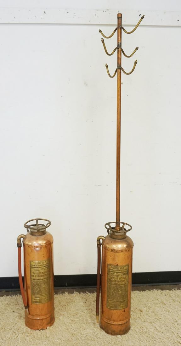 2 BRASS *CHILD'S* FIRE EXTINGUISHERS: 2 BRASS *CHILD'S* FIRE EXTINGUISHERS ONE REMADE INTO A COAT RACK