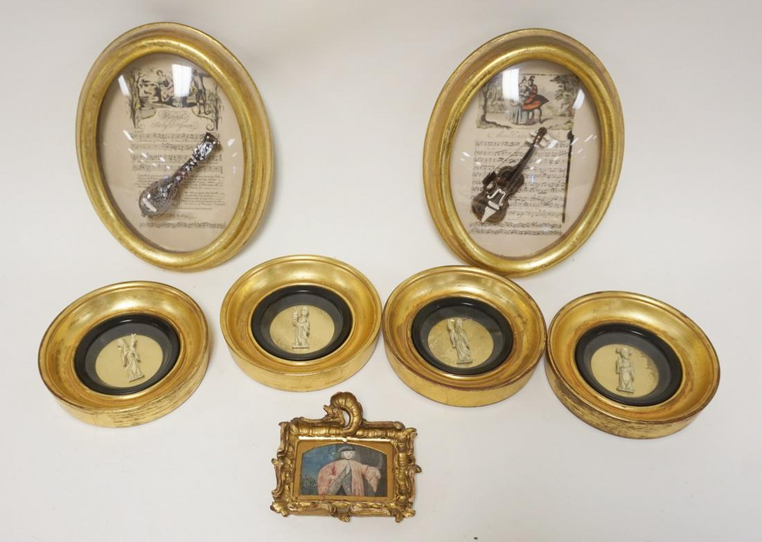 GROUP OF IMAGES IN SMALL GILT FRAMES: GROUP OF IMAGES IN SMALL GILT FRAMES, LARGEST APPROXIMATELY 9 1/2 IN X 7 IN