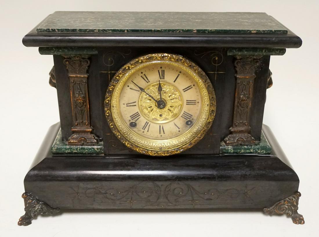 SETH THOMAS VICTORIAN MANTLE CLOCK: SETH THOMAS VICTORIAN MANTLE CLOCK, APPROXIMATELY 7 IN X 17 IN X 11 IN HIGH