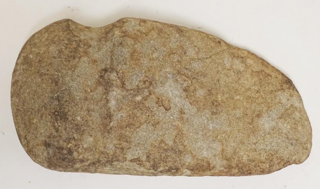 NATIVE AMERICAN INDIAN ARTIFACT: NATIVE AMERICAN INDIAN ARTIFACT AXE HEAD, APPROXIMATELY 3 3/4 IN X 6 IN