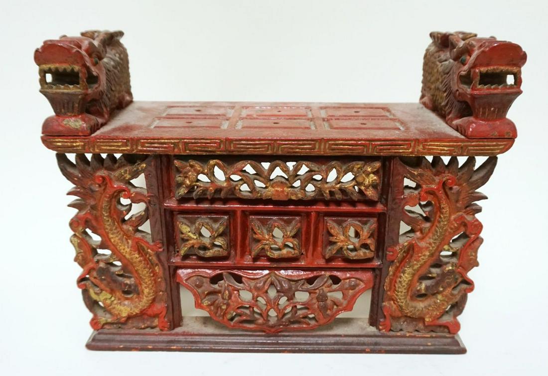 CARVED WOOD ASIAN SHELF (1 of 9)