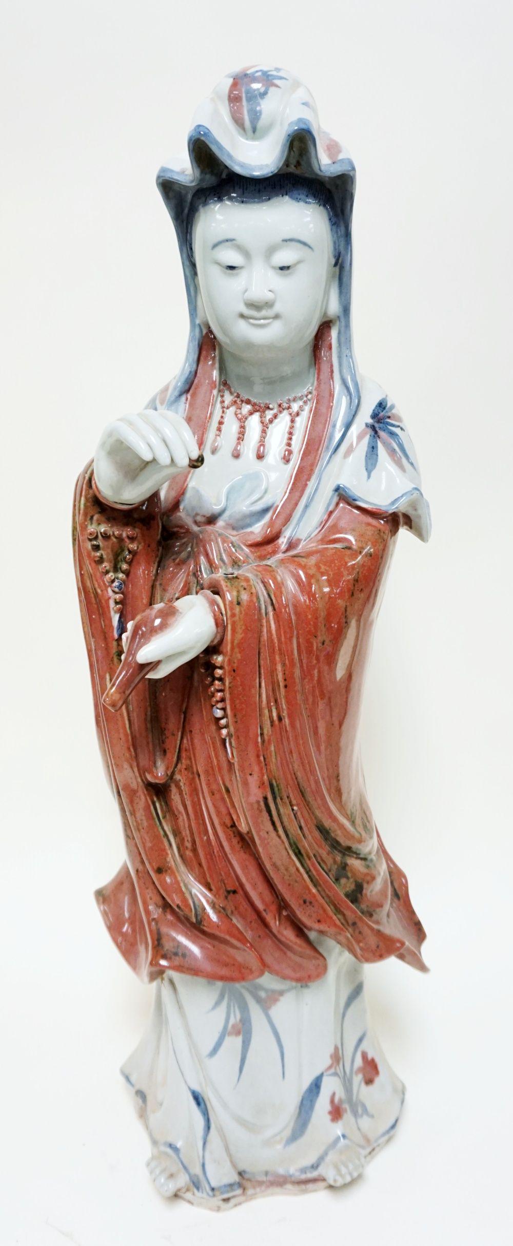 LARGE ASIAN POTTERY STATUE OF WOMAN (1 of 6)