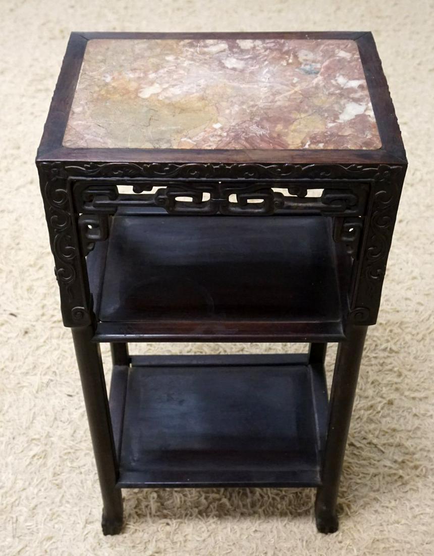 BROWN MARBLE INSET ASIAN PIERCED CARVED STAND (1 of 4)
