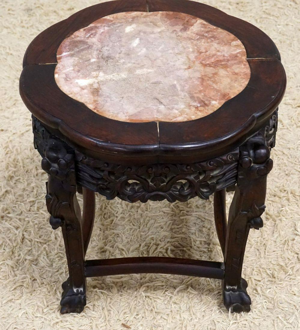 ASIAN INSET MARBLE TOP CARVED WOOD TABLE (1 of 5)