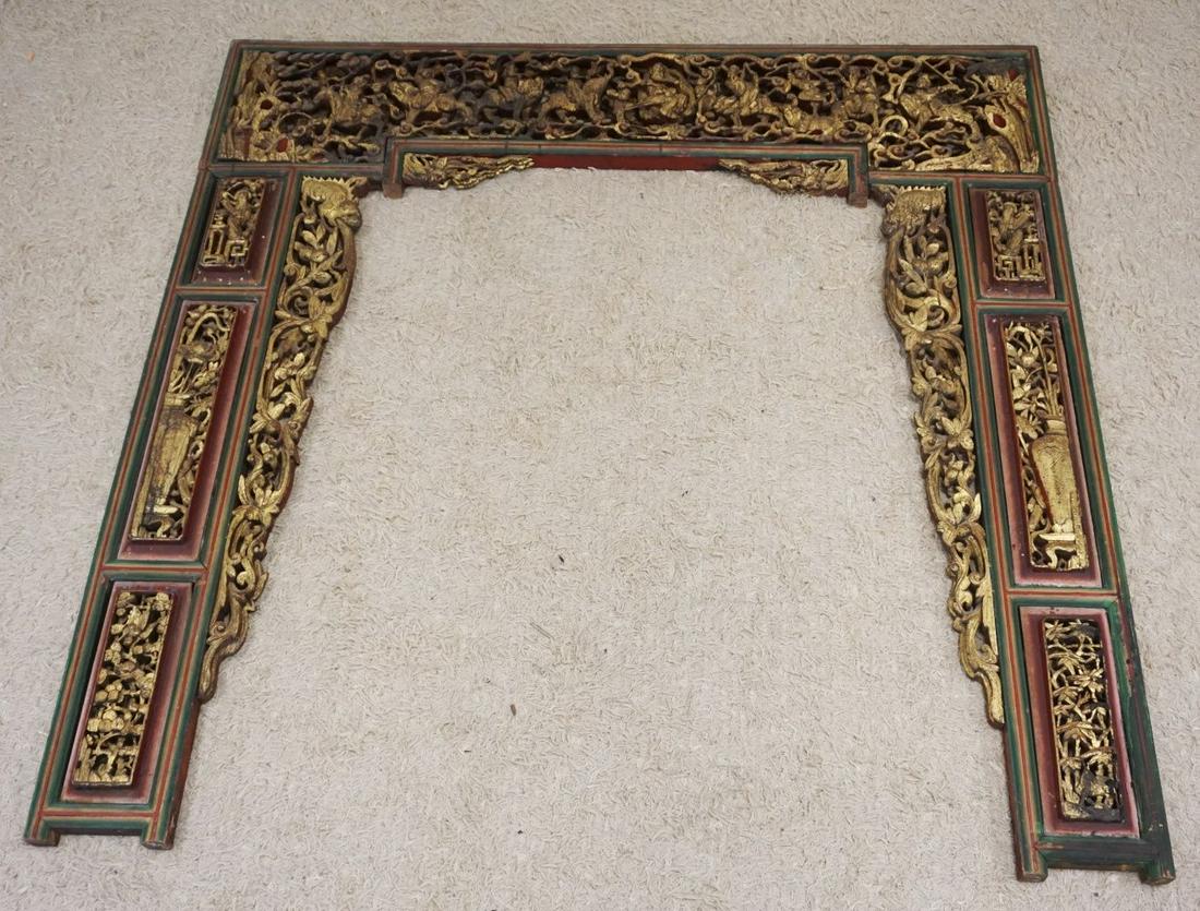 LARGE CARVED GILT & PAINT DECORATED ASIAN FRAME (1 of 13)