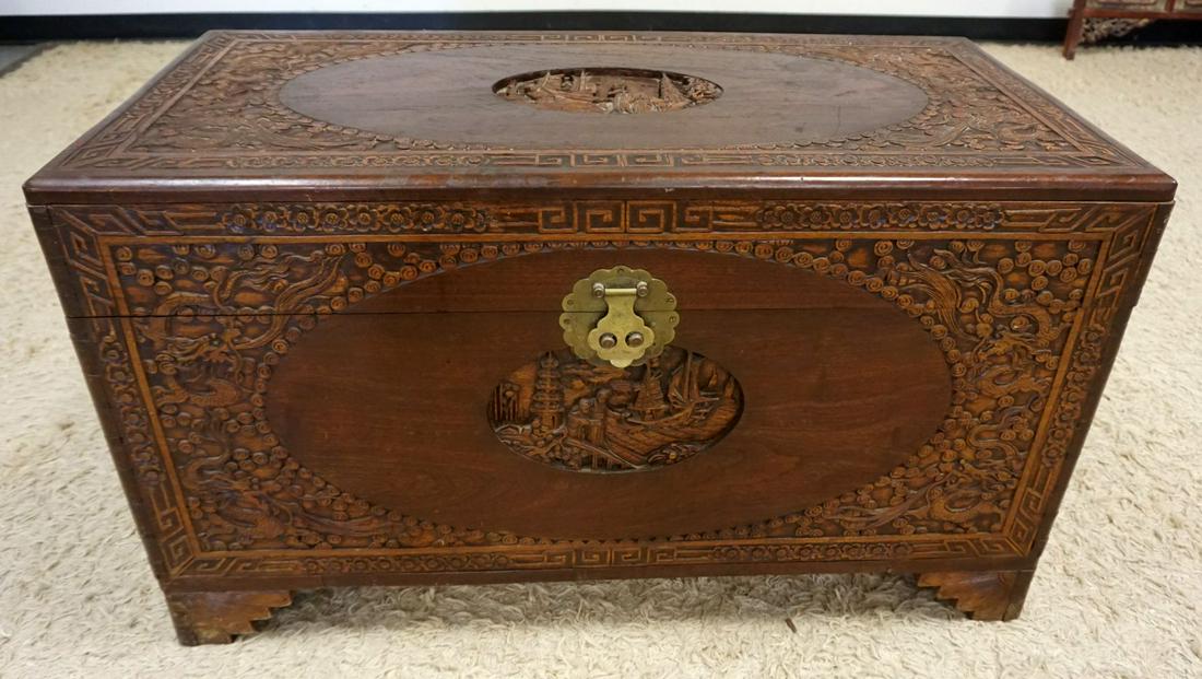 ORNATE CARVED ASIAN CAMPHOR WOOD CHEST (1 of 12)