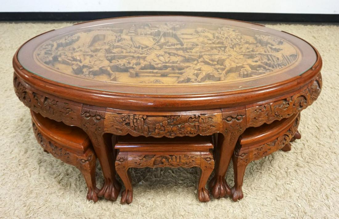 OUTSTANDING DEEP CARVED OVAL ASIAN TABLE (1 of 12)