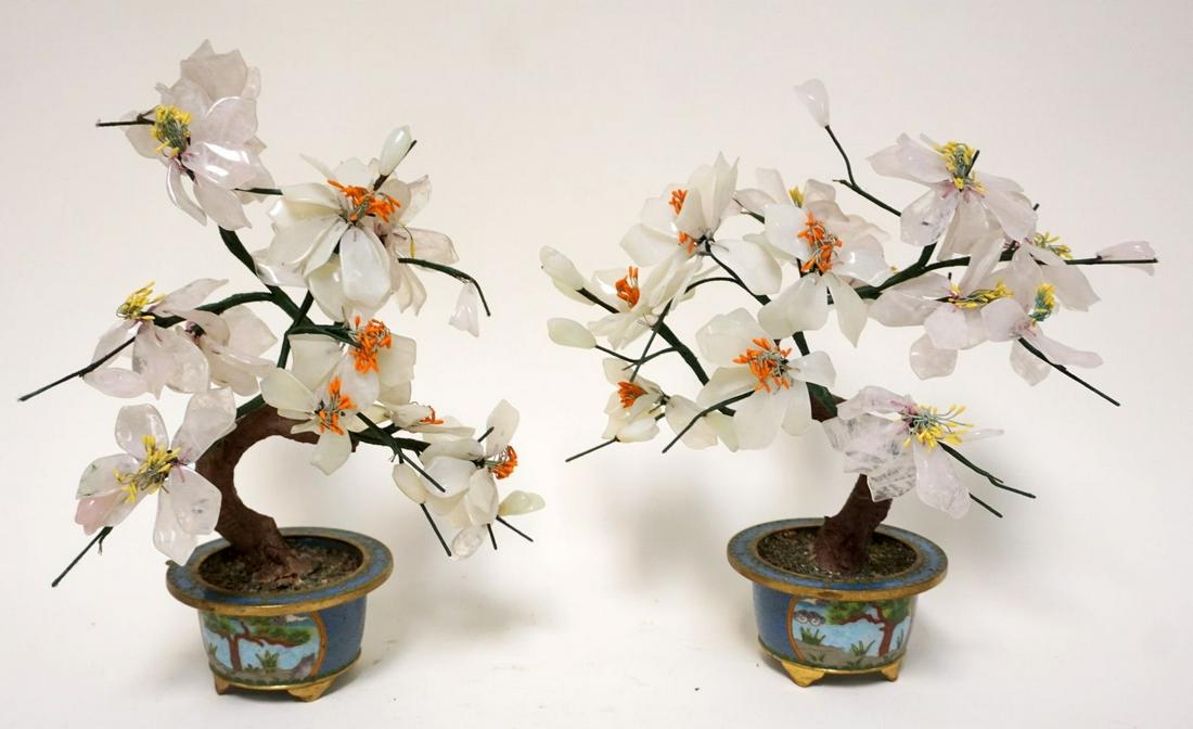 PAIR OF JADE TREES IN CLOISONNE POTS (1 of 5)