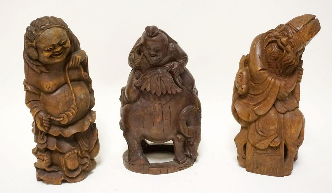 3 CARVED WOOD FIGURES OF ASIAN MEN (1 of 6)