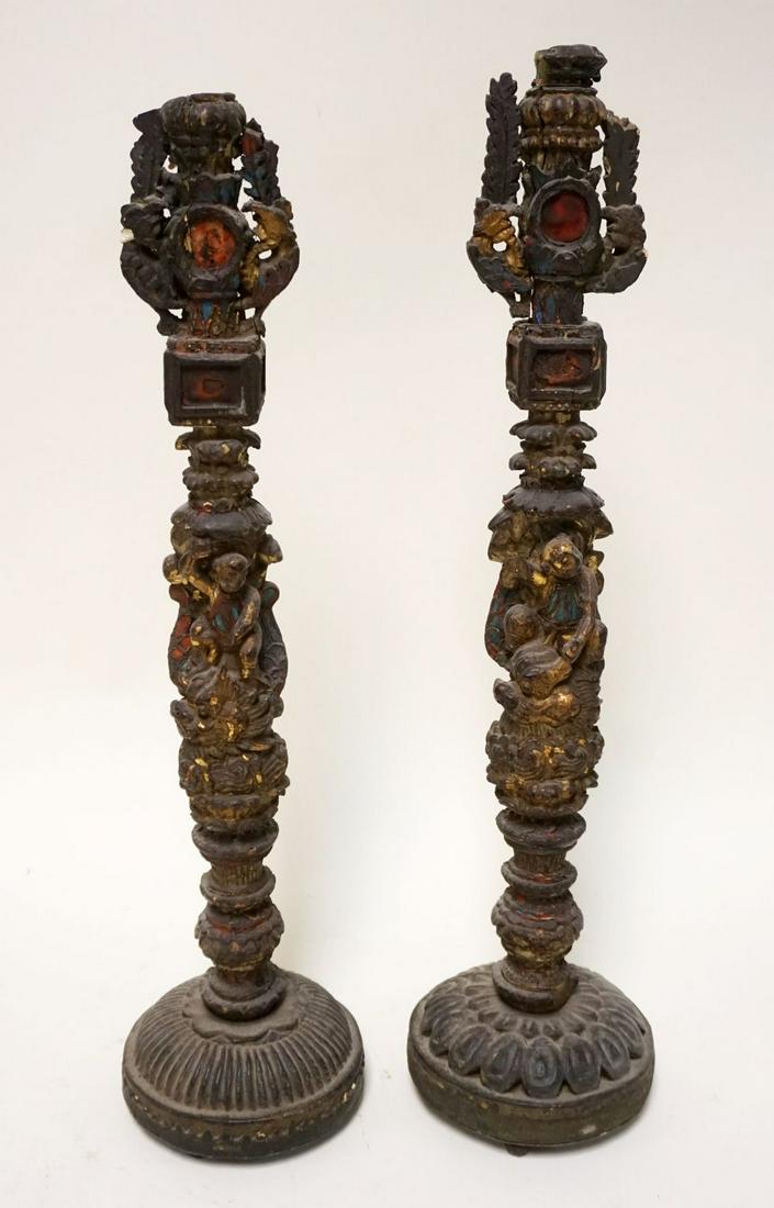 LOT OF 2 PAINT DECORATED ASIAN COLUMNS (1 of 5)