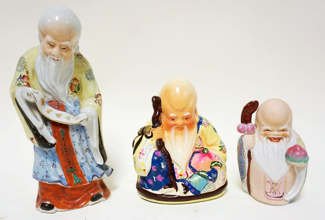 3 PIECE GROUP OF POTTERY & CHINA ASIAN FIGURES (1 of 5)
